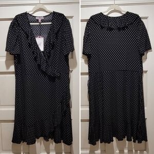 BY Design Polka Dot Wrap Dress | Size 2X | Ruffle V-Neck NWT